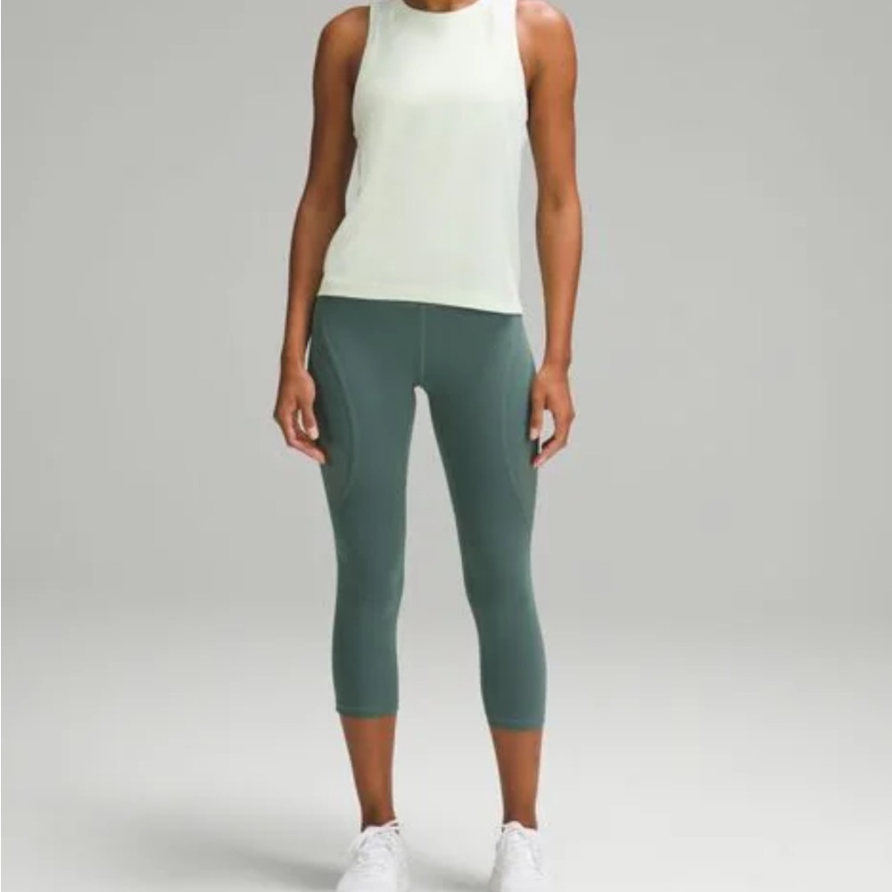 NWT lululemon Wunder Train Mesh Panel HR Crop 21” in Medium Forest (green) Size4 - Picture 5 of 8